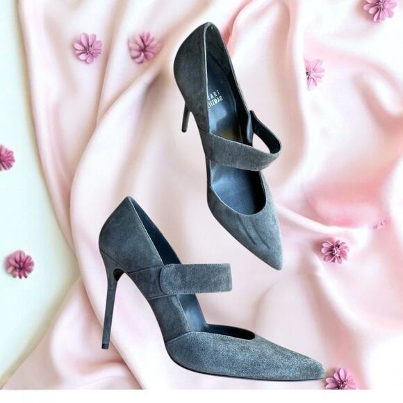 Stuart Weitzman Stiletto Pointed Toe Grey Suede Heels Pumps Sz 7.5 - Picture 1 of 13
